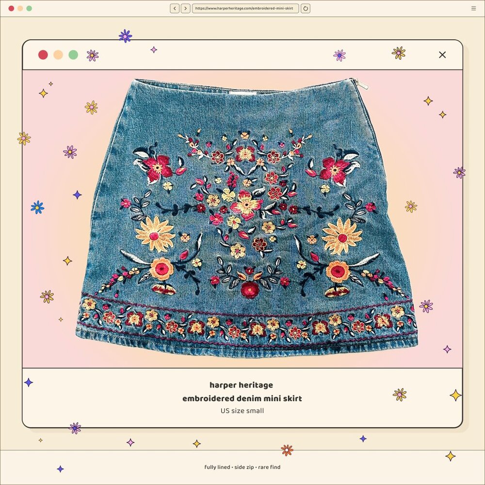 Harper Heritage Embroidered Denim Mini Skirt